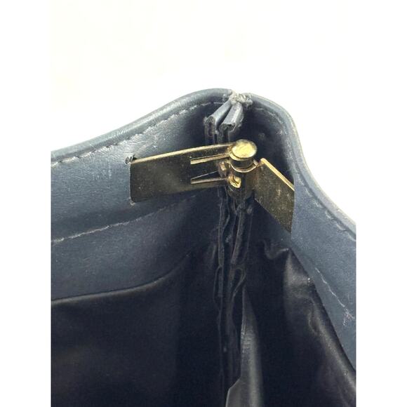 Vintage 90s Minimalist Gray-Blue Leather Structured Tote Work Bag YKK Zip - Picture 11 of 16